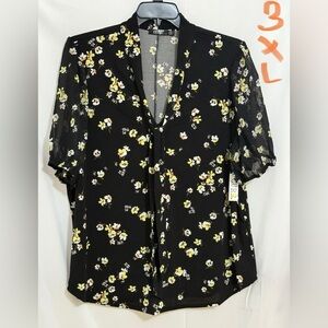 Black and Yellow Short Sleeve Buttoned Blouse
